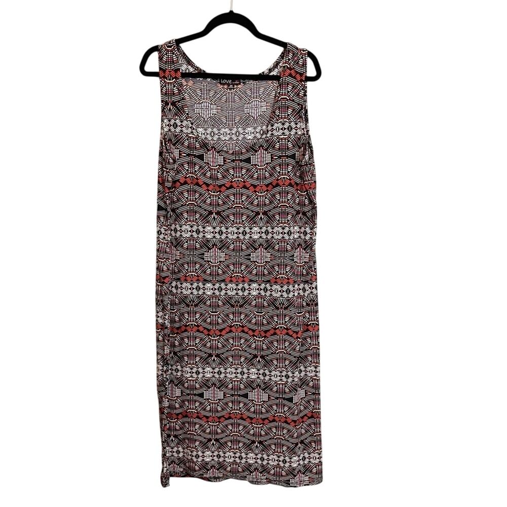 Love By Chesley Stretch‎ Printed Scoop Neck Sleeveless Bodycon Dress Brown 2X